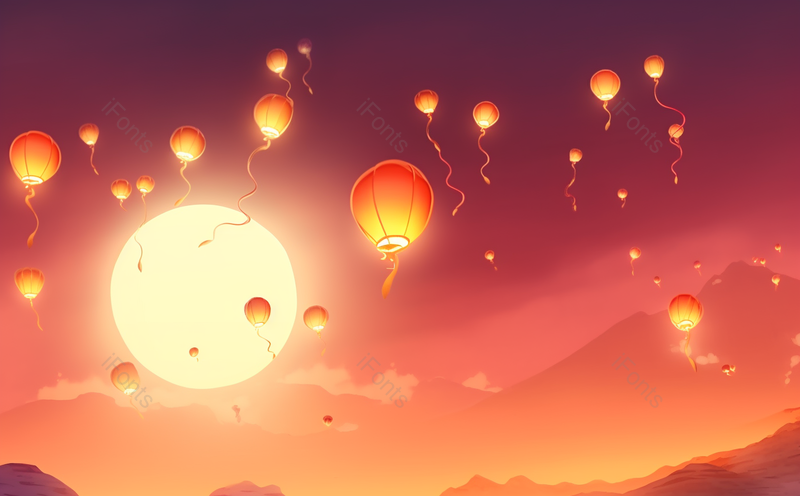 中秋节月圆孔明灯背景插画,插画/手绘图,插画/手绘图库,插画/手绘图下载,插画/手绘